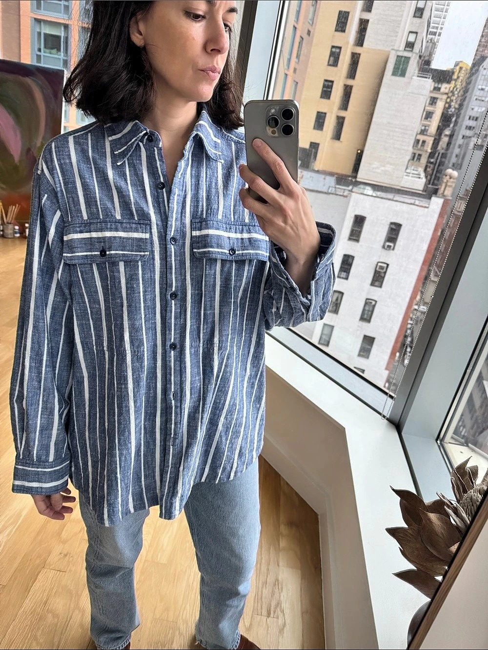 Apiece Apart Striped Cotton Button-Down in Blue & White